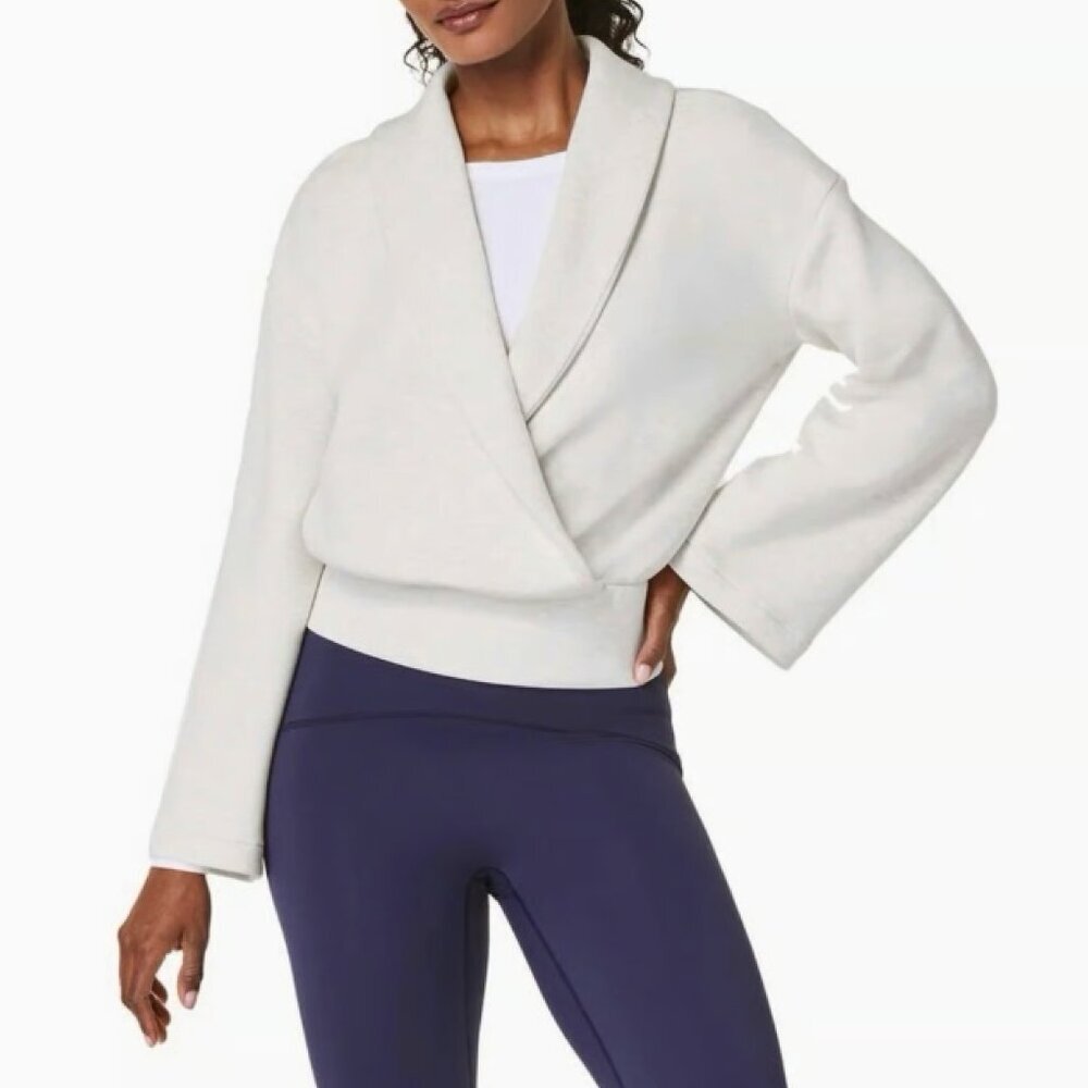 SPANX AirEssentials Wrap Top Small Oatmeal Soft Lounge Athleisure NWT - Picture 2 of 5